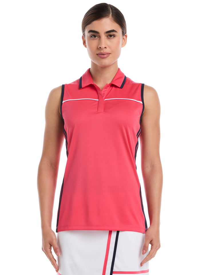 Womens Color Block Golf Polo (Geranium) 