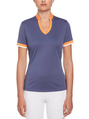 Color Block Mandarin Collar Golf Polo (Blue Indigo) 