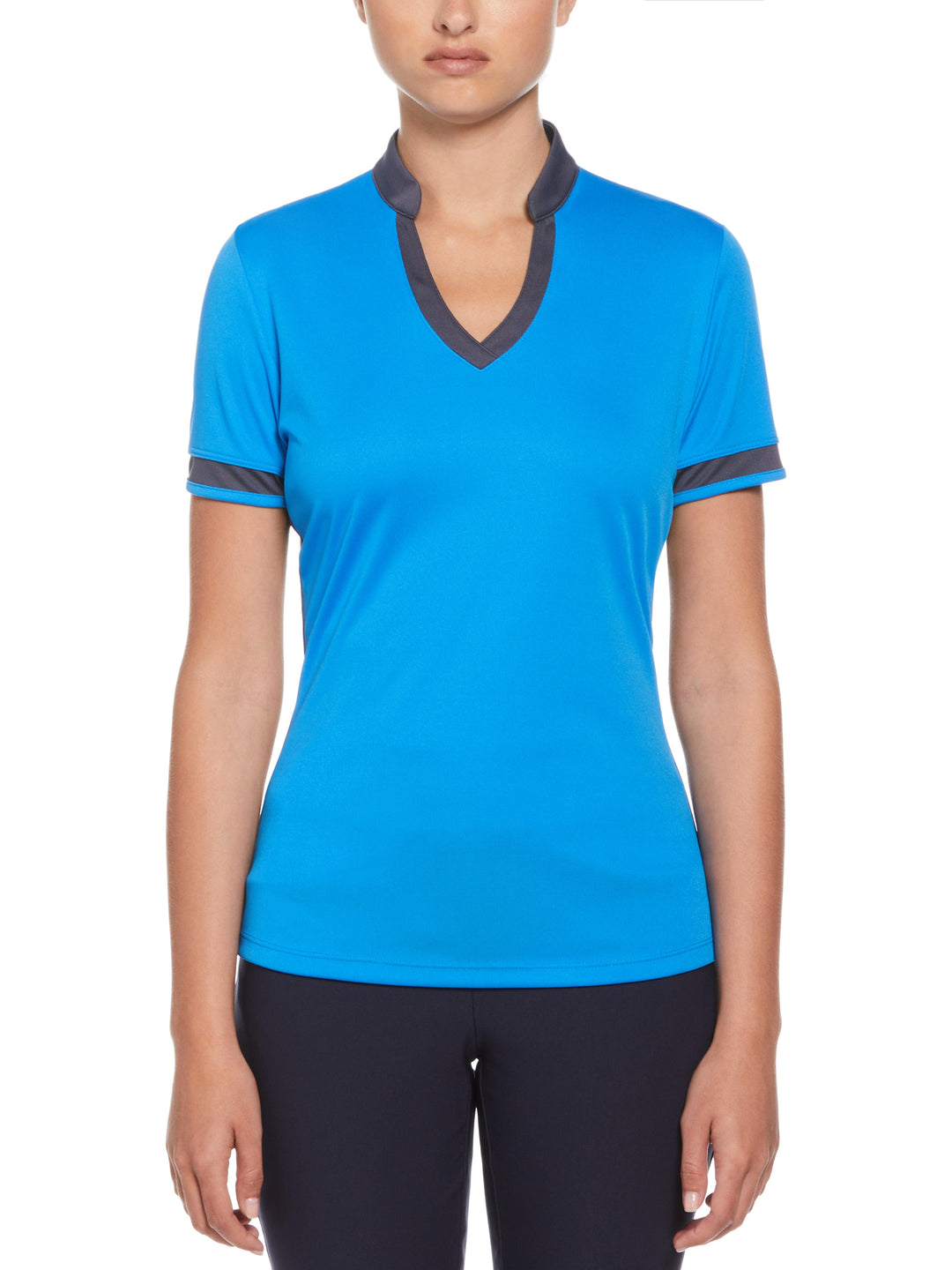 Color Block Mandarin Collar Golf Polo (Blue Sea Star) 