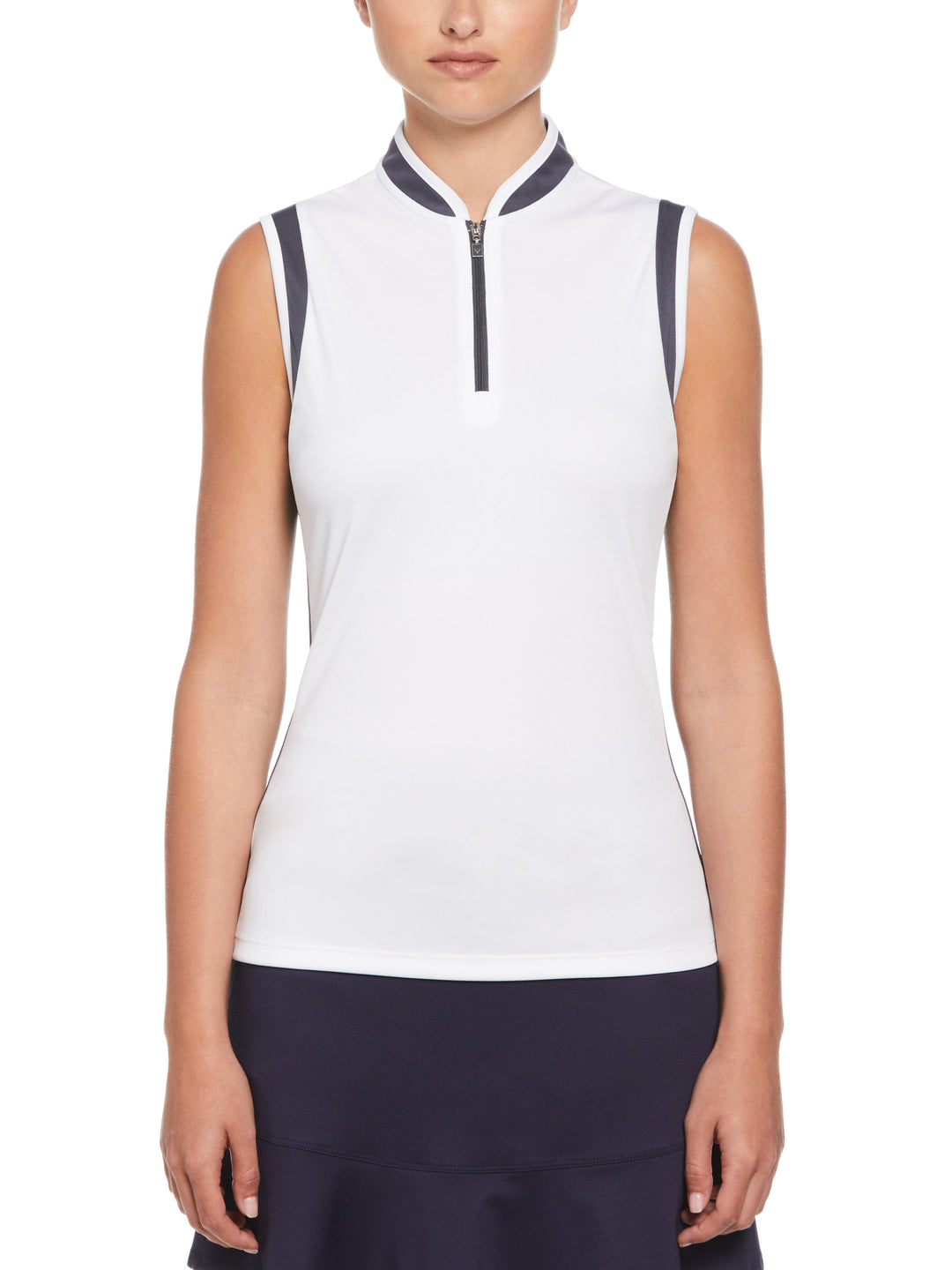 Color Block Mandarin Collar Golf Polo (Brilliant White) 