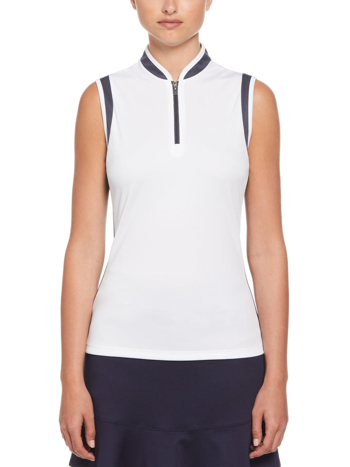 Color Block Mandarin Collar Golf Polo (Brilliant White) 