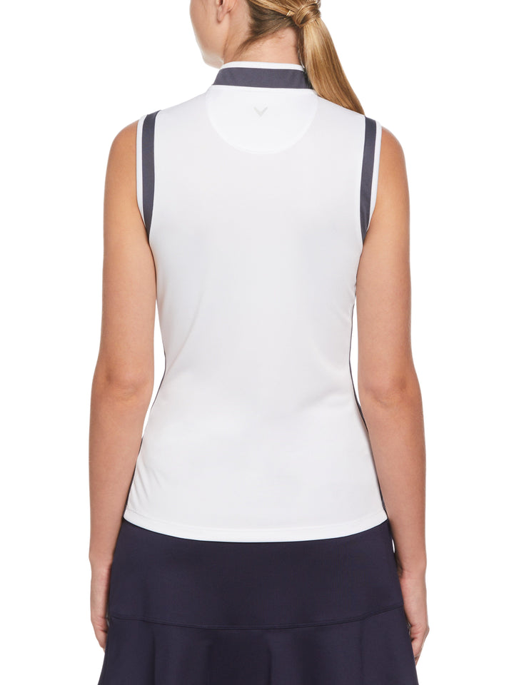 Color Block Mandarin Collar Golf Polo (Brilliant White) 