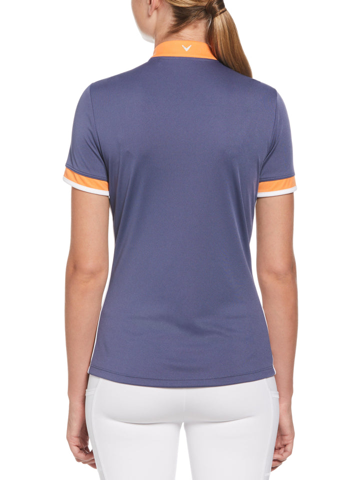 Color Block Mandarin Collar Golf Polo (Blue Indigo) 