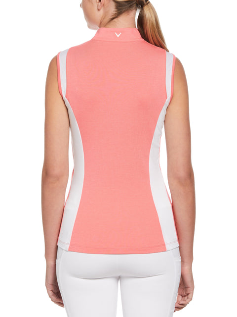 Color Block Snap Front Golf Polo with Mesh Top Detail (Coral Paradise) 