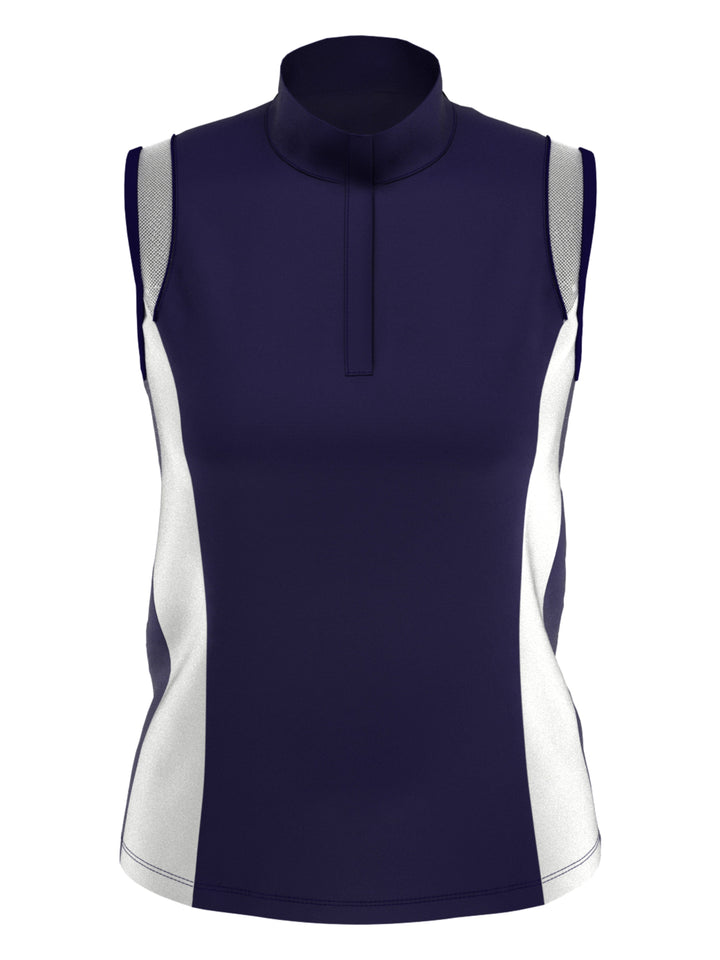 Color Block Snap Front Golf Polo with Mesh Top Detail (Peacoat) 