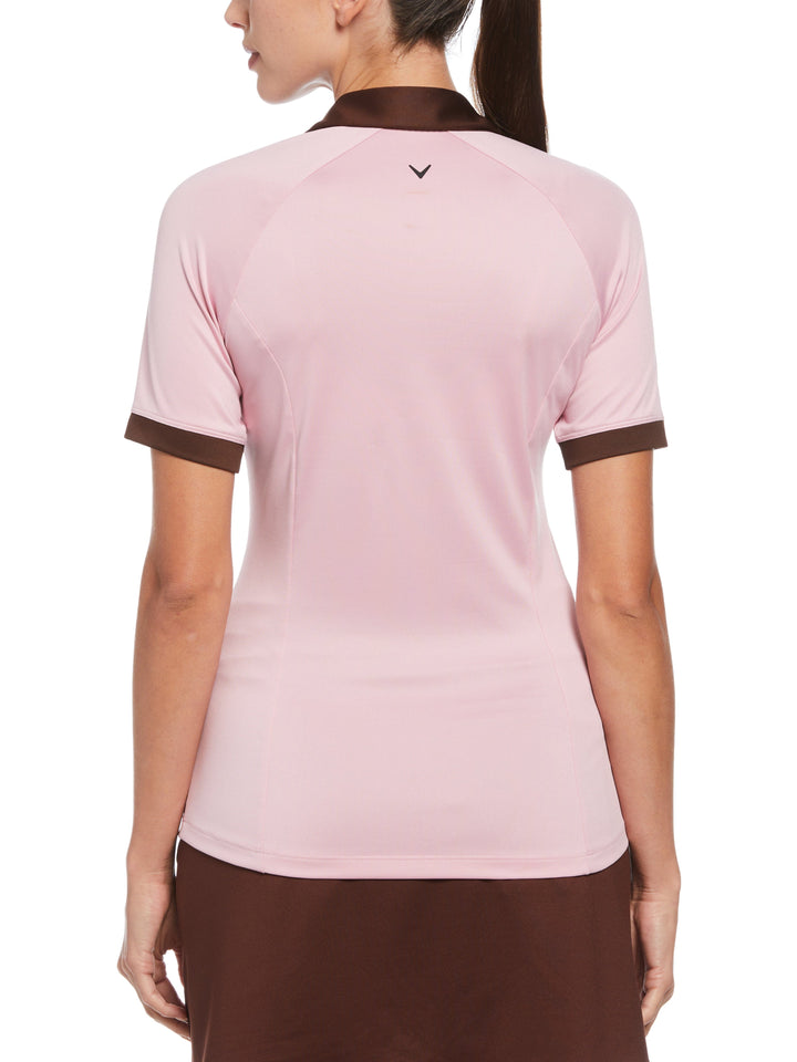 V-Placket Colourblock Polo Top (Pink Nectar) 