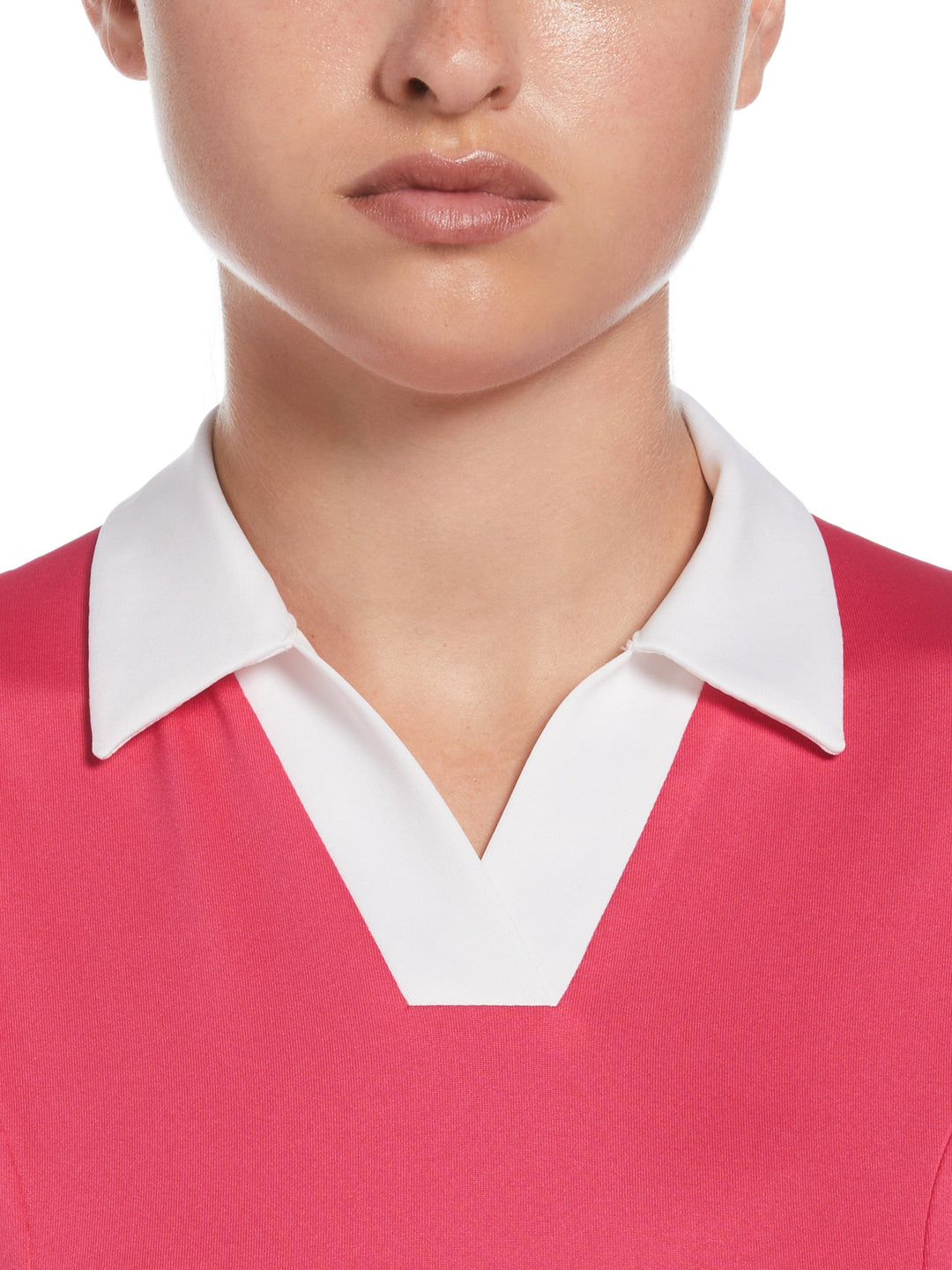 Women's Color Block V-Placket Sleeveless Golf Polo Shirt (Pink Peacock) 