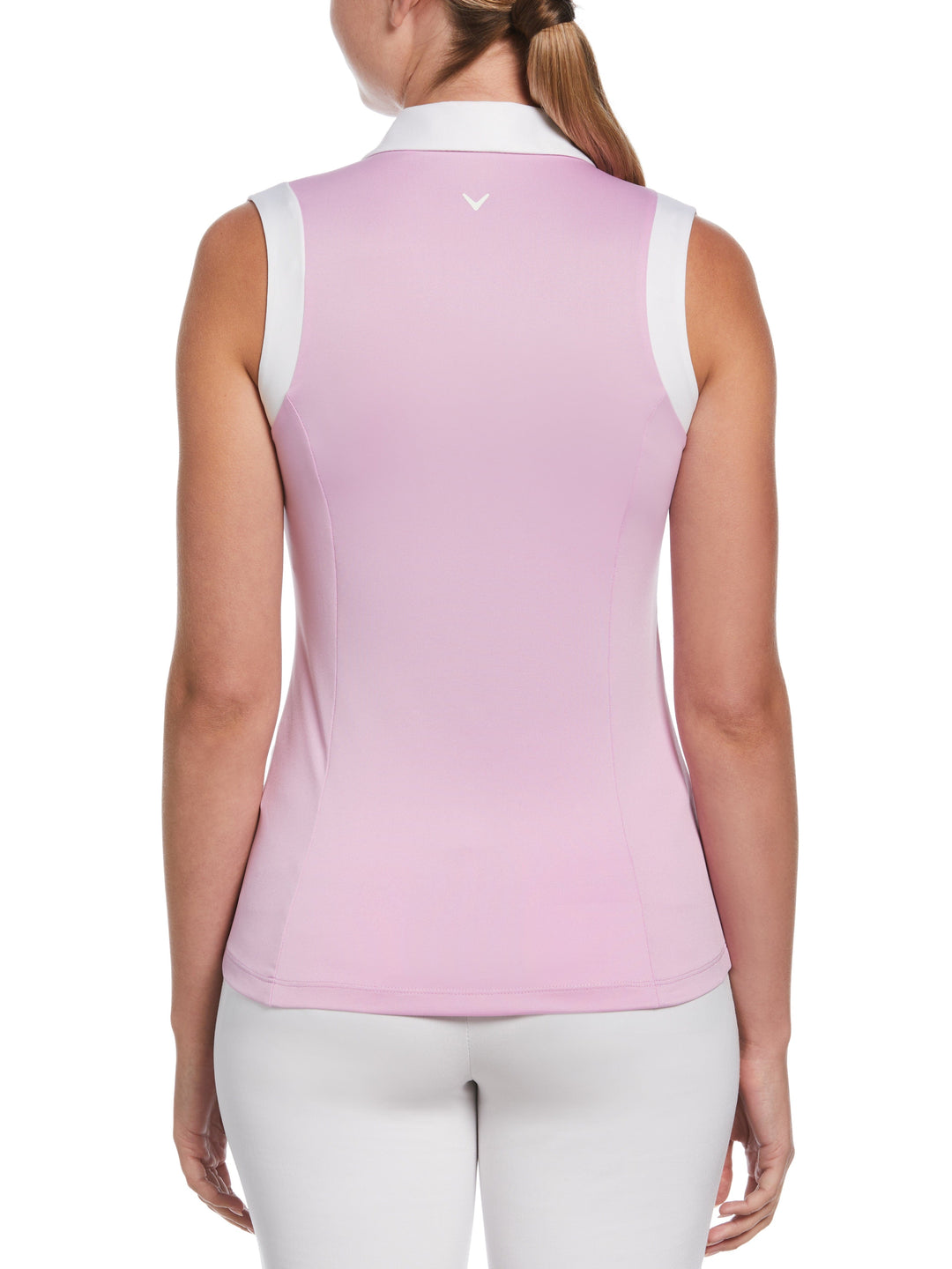 Women's Color Block V-Placket Sleeveless Golf Polo Shirt (Party Pink) 