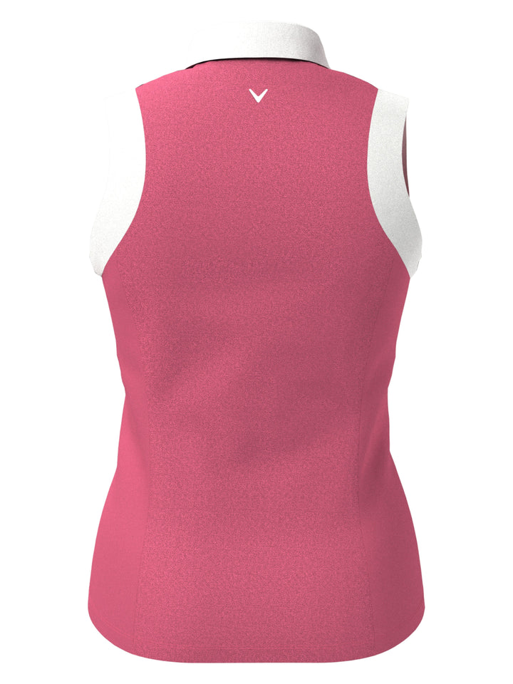 Women's Color Block V-Placket Sleeveless Golf Polo Shirt (Fruit Dove) 