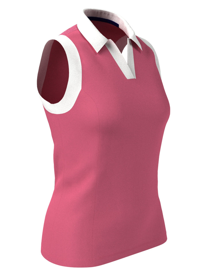 Women's Color Block V-Placket Sleeveless Golf Polo Shirt (Fruit Dove) 
