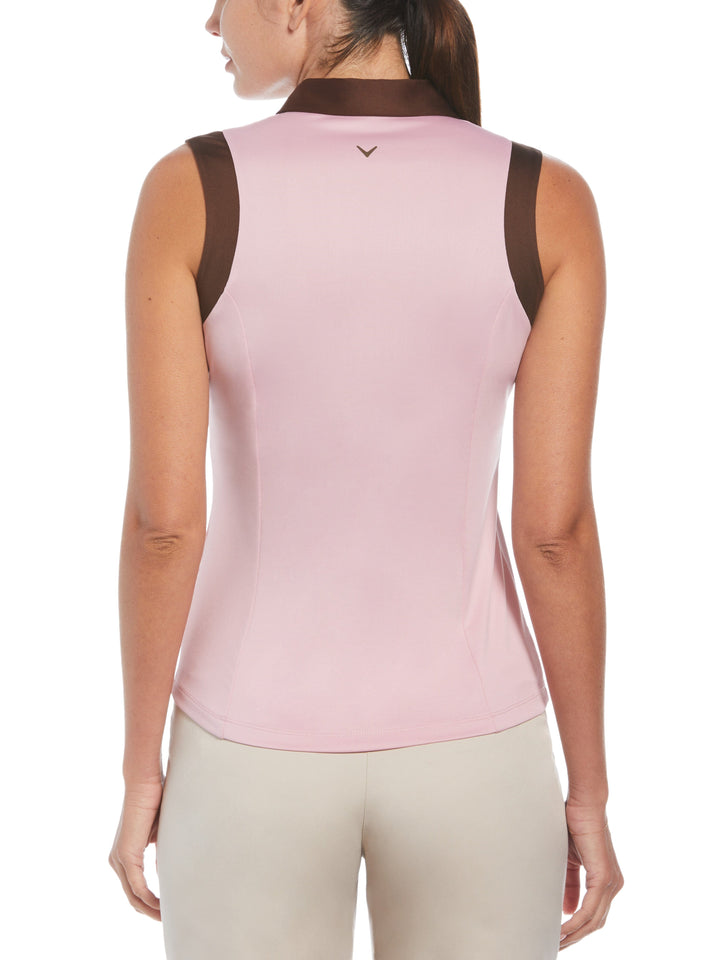 Women's Color Block V-Placket Sleeveless Golf Polo Shirt (Pink Nectar) 