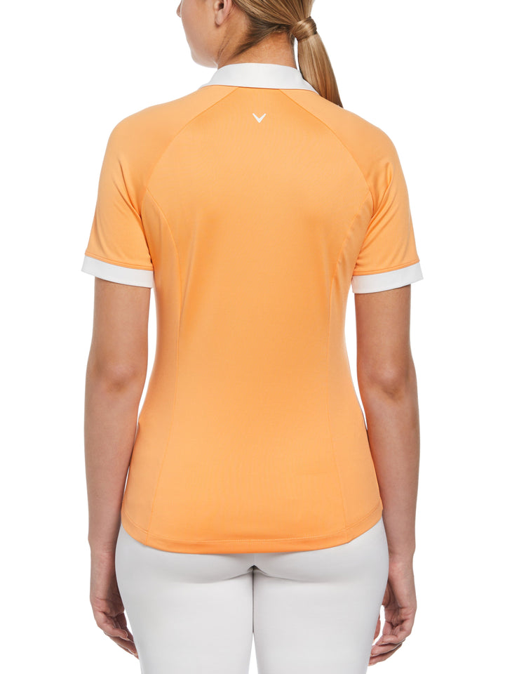 V-Placket Colourblock Polo Top (Papaya) 