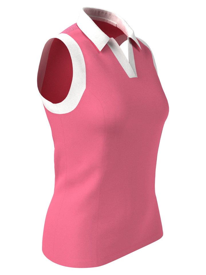 Women's Color Block V-Placket Sleeveless Golf Polo Shirt (Pink Lemonade) 
