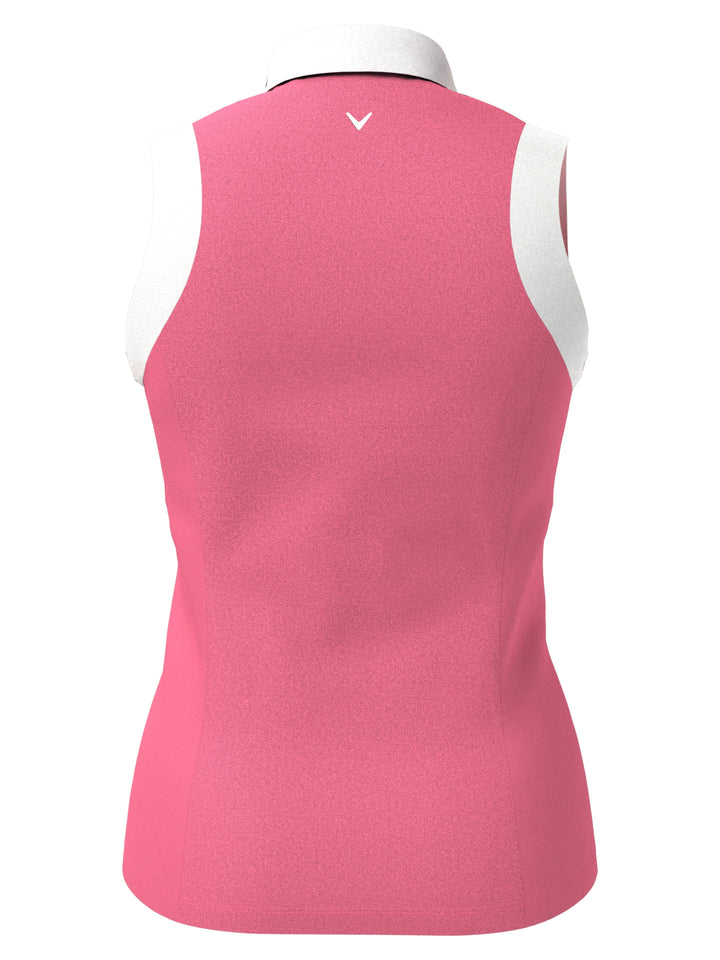 Women's Color Block V-Placket Sleeveless Golf Polo Shirt (Pink Lemonade) 
