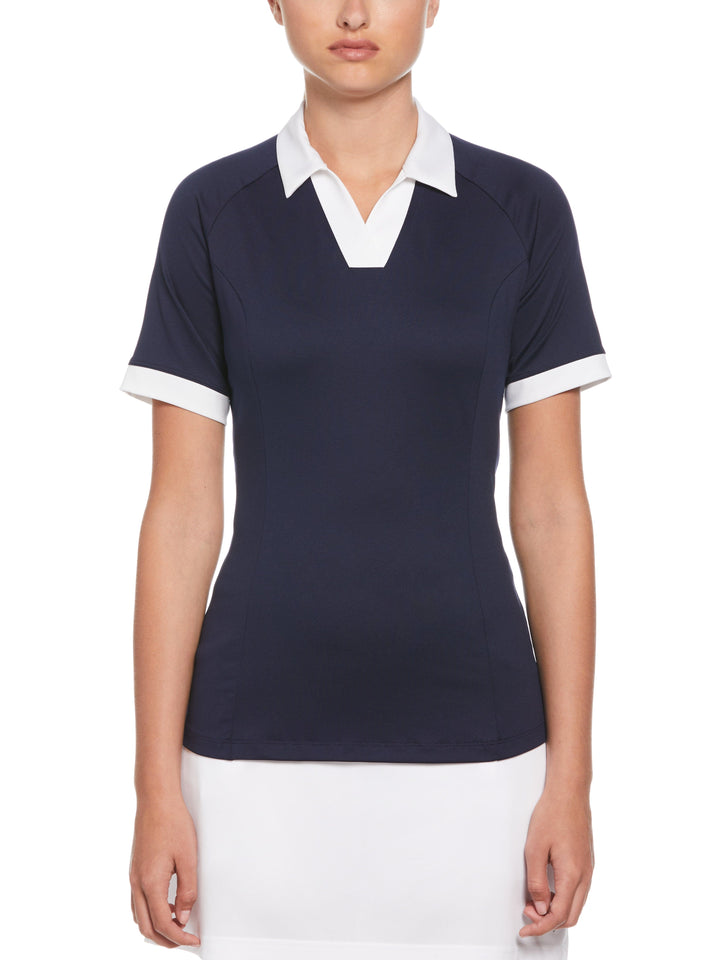V-Placket Colourblock Polo Top (Peacoat) 