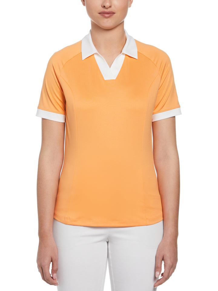 V-Placket Colourblock Polo Top (Papaya) 