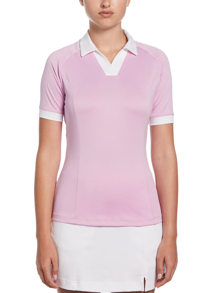 V-Placket Colourblock Polo Top (Party Pink) 