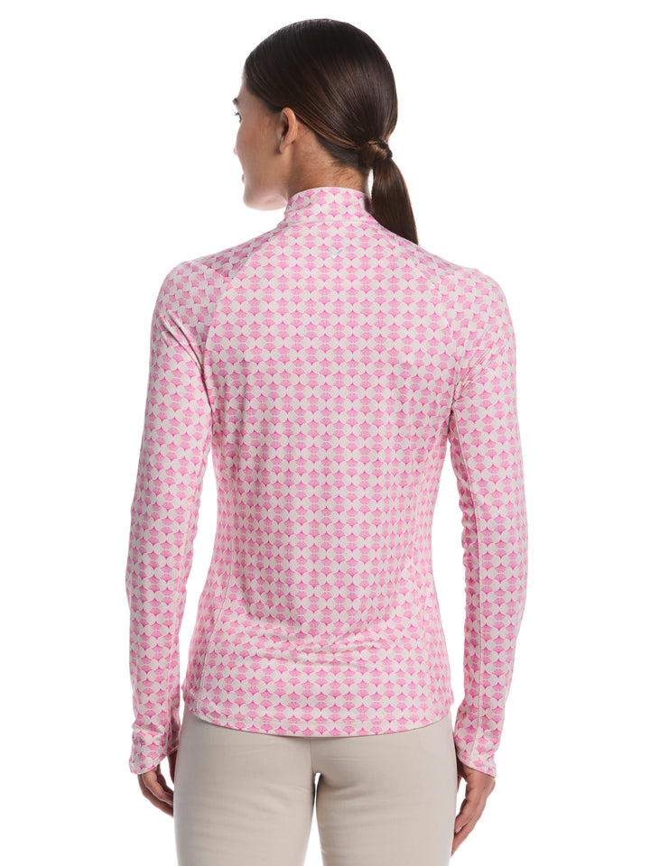 Women's Deco Geo Print Long Sleeve Sun Protection Golf Shirt (Fuchsia Purple) 