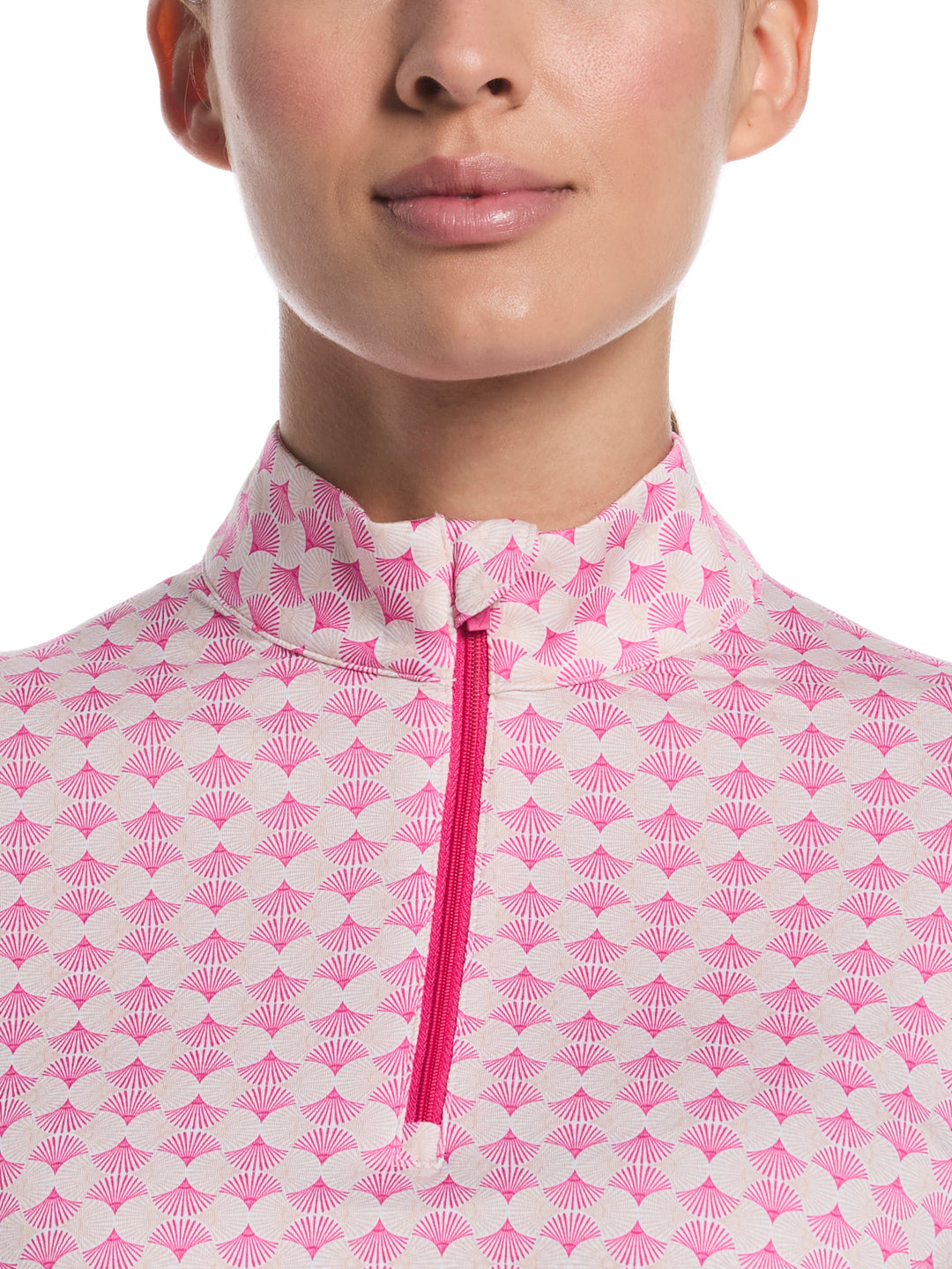 Women's Deco Geo Print Long Sleeve Sun Protection Golf Shirt (Fuchsia Purple) 