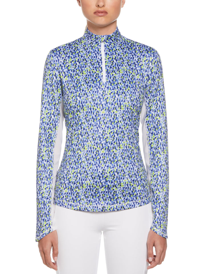 Digital Confetti Print Sun Protection Golf Shirt (Brilliant White) 