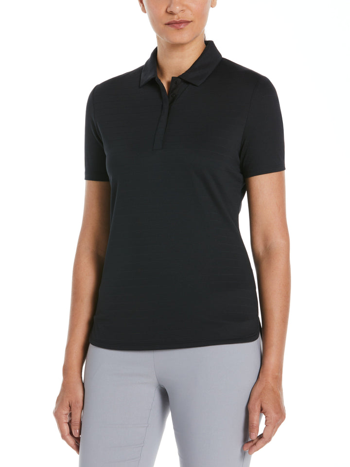 Women's Eco Horizontal Textured Polo (Black) 