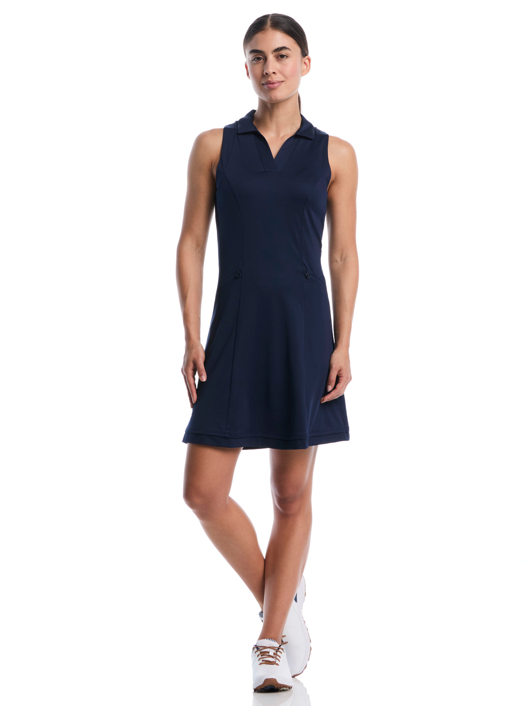 Womens Flounce Dress With Mesh-Dresses-Navy-XS-Callaway