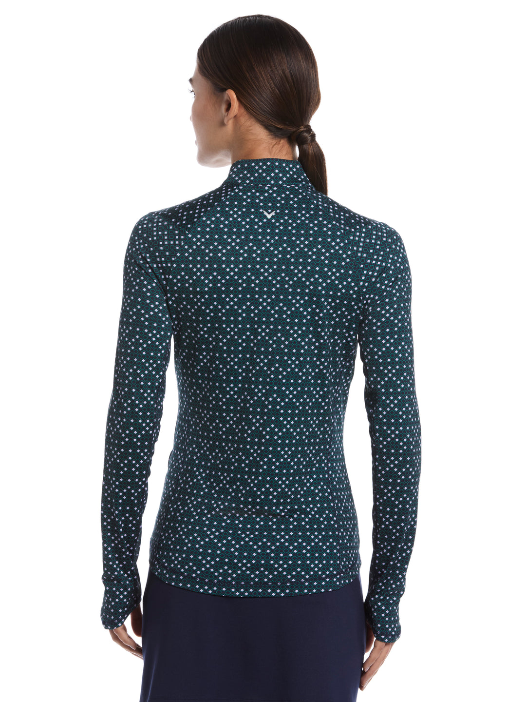 Women's Long Sleeve Framing Geo Print Golf Shirt (Peacoat) 
