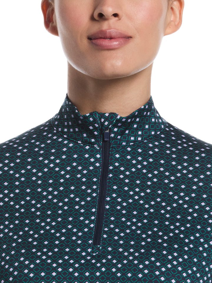 Women's Long Sleeve Framing Geo Print Golf Shirt (Peacoat) 