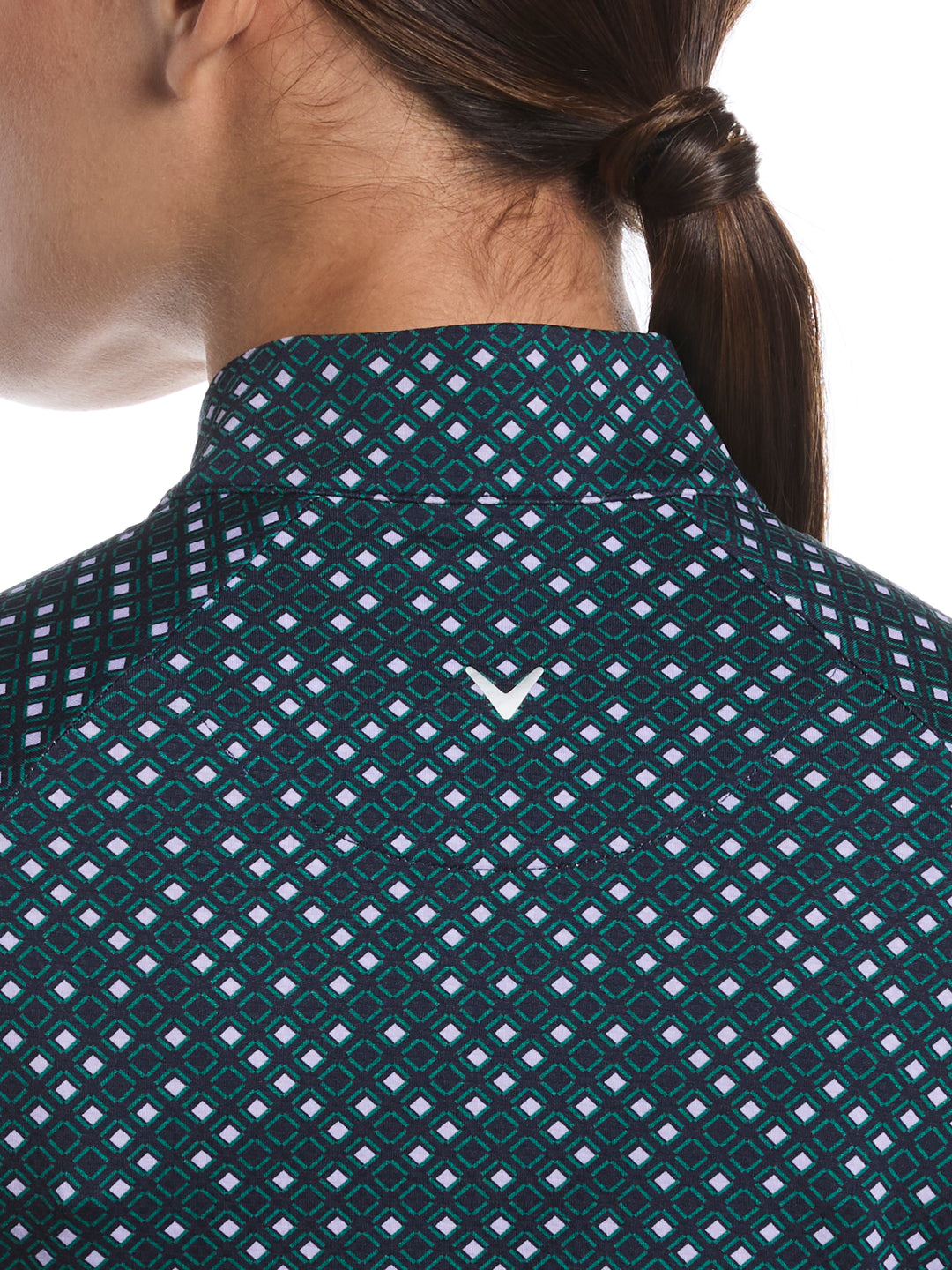 Women's Long Sleeve Framing Geo Print Golf Shirt (Peacoat) 