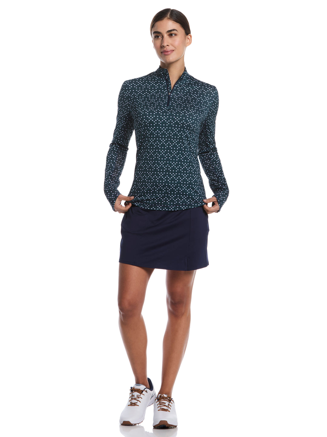 Women's Long Sleeve Framing Geo Print Golf Shirt (Peacoat) 