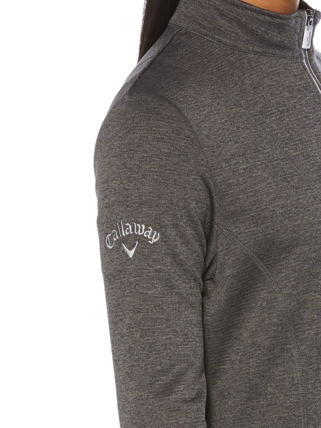 Womens Full Zip Thermal Mock Pullover (Castlerock Heather) 