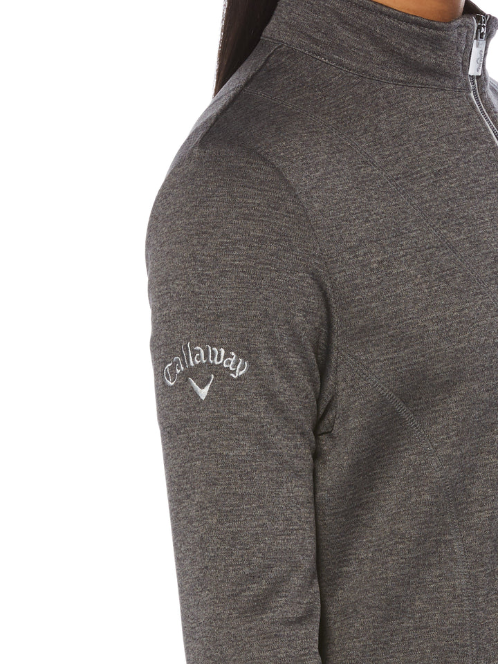 Womens Full Zip Thermal Mock Pullover (Castlerock Heather) 