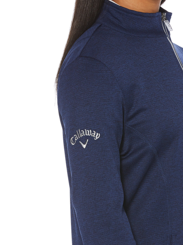 LADIES WAFFLE FLEECE JACKET (Blueprint Heather) 