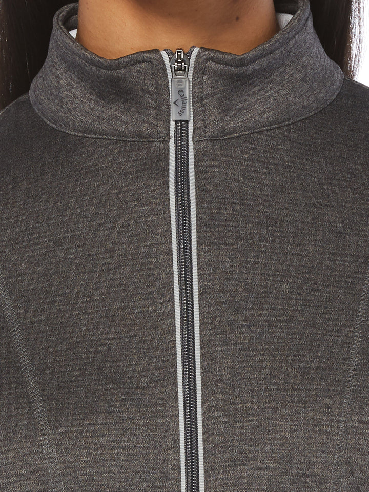 Womens Full Zip Thermal Mock Pullover (Castlerock Heather) 