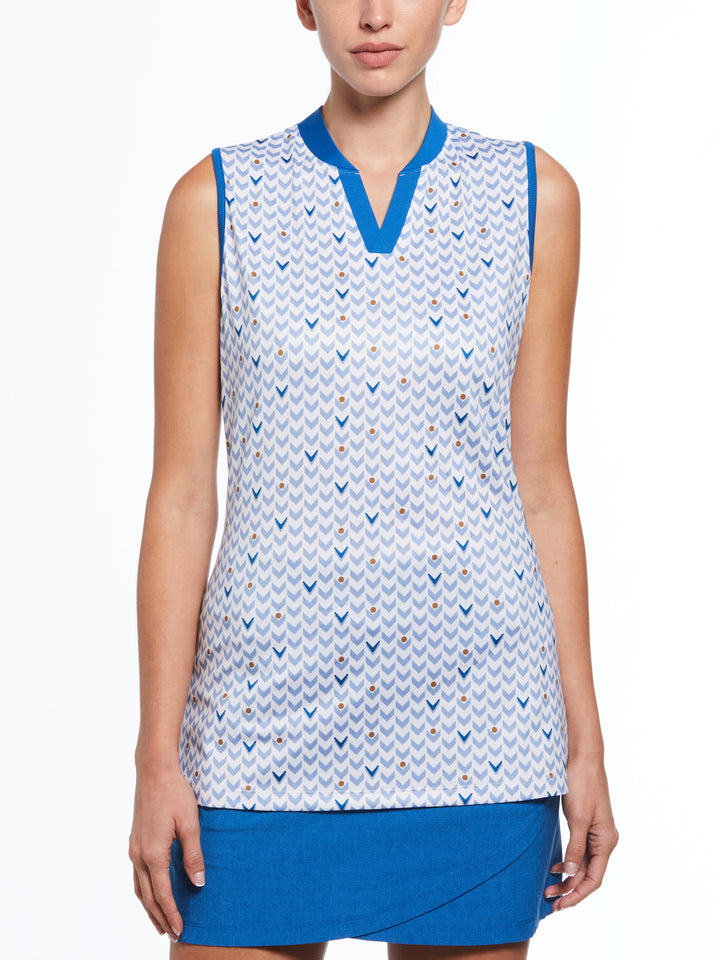 Womens Geo Print Polo (Brilliant White) 