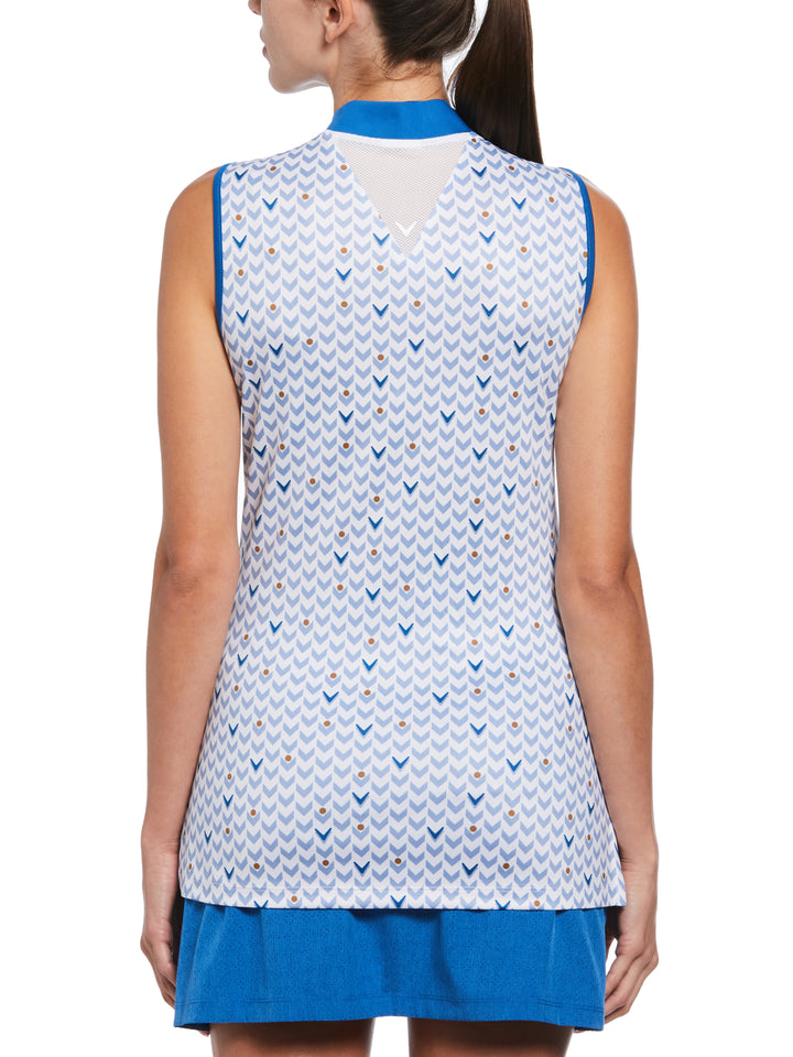 Womens Geo Print Polo (Brilliant White) 