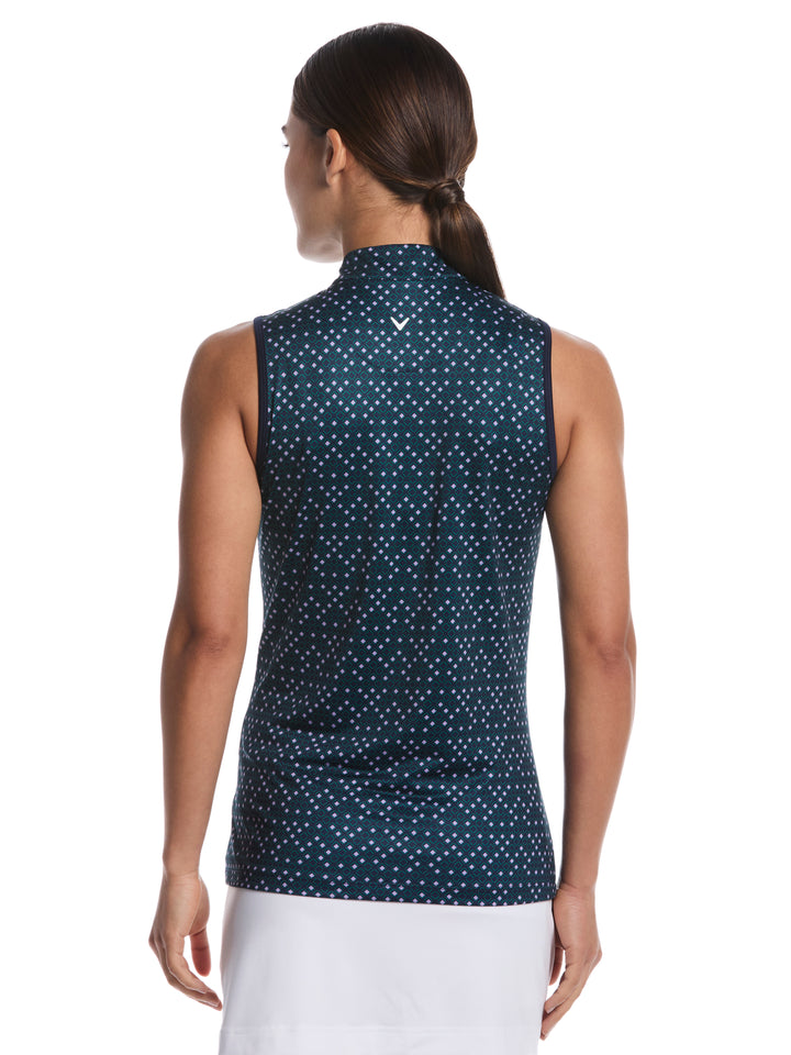 Women's Geo Print 1/4 Zip Sleeveless Mock Neck Golf Shirt (Peacoat) 