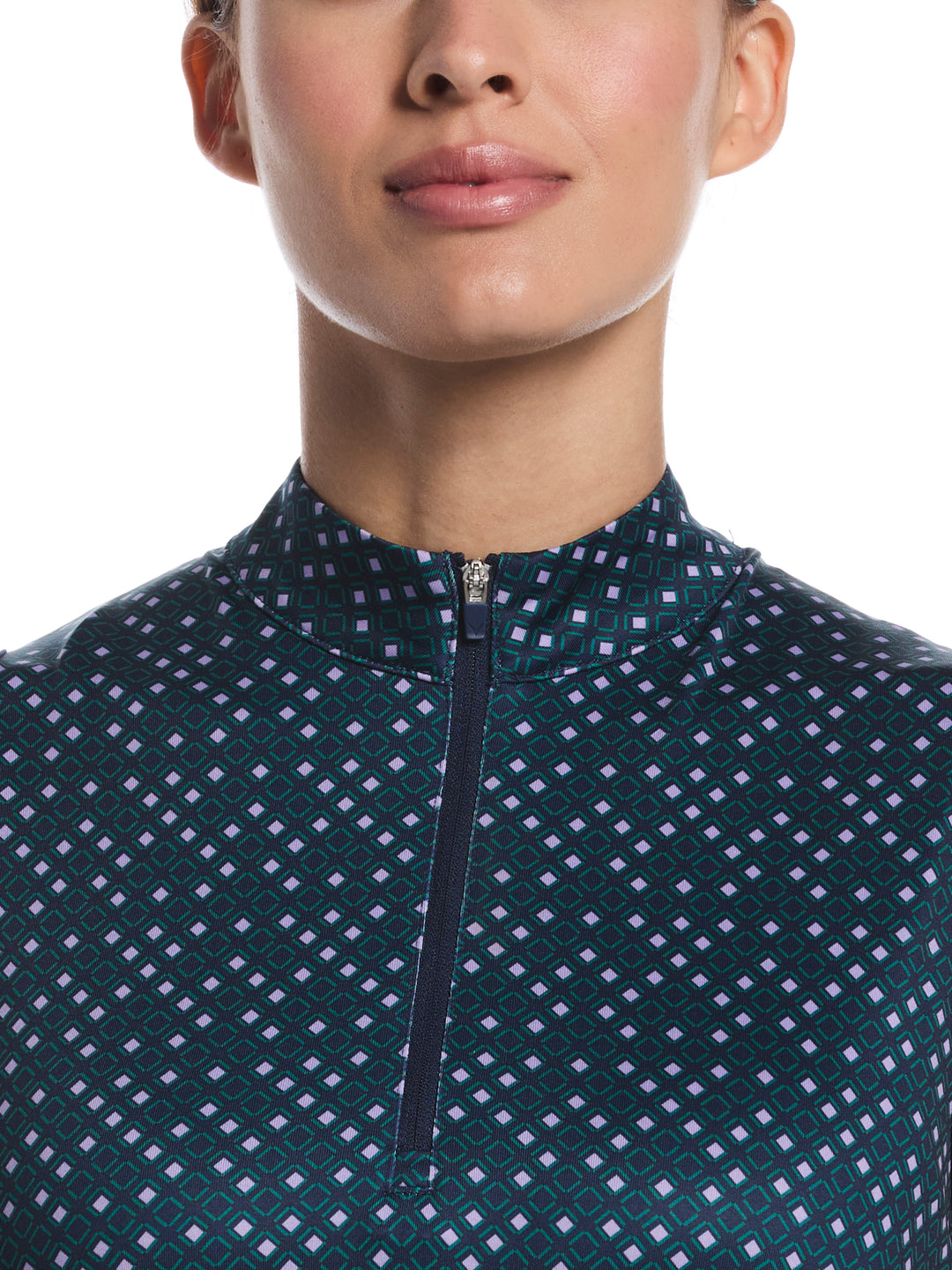 Women's Geo Print 1/4 Zip Sleeveless Mock Neck Golf Shirt (Peacoat) 