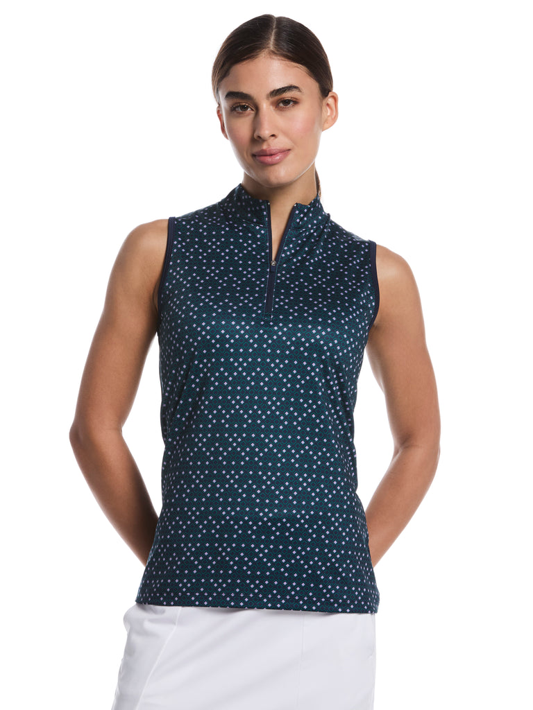 Womens Geo Print Quarter Zip Sleeveless Mock Neck Shirt – Callaway