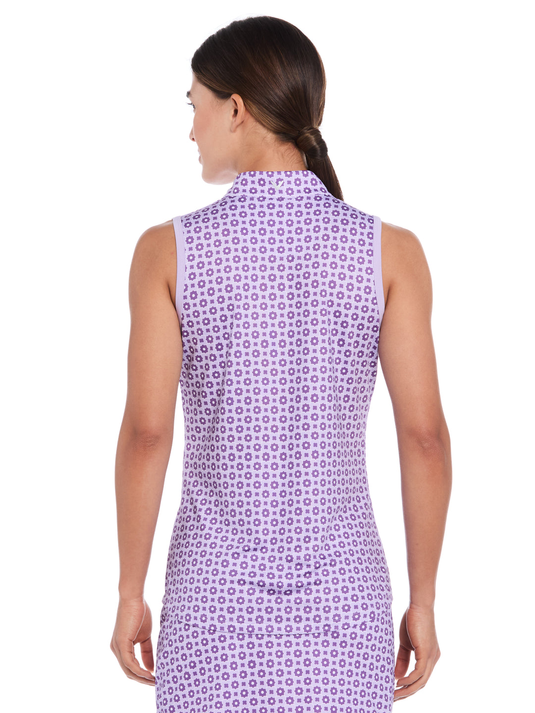 Women's Geo Print Zip Neck Golf Polo (Brilliant White) 