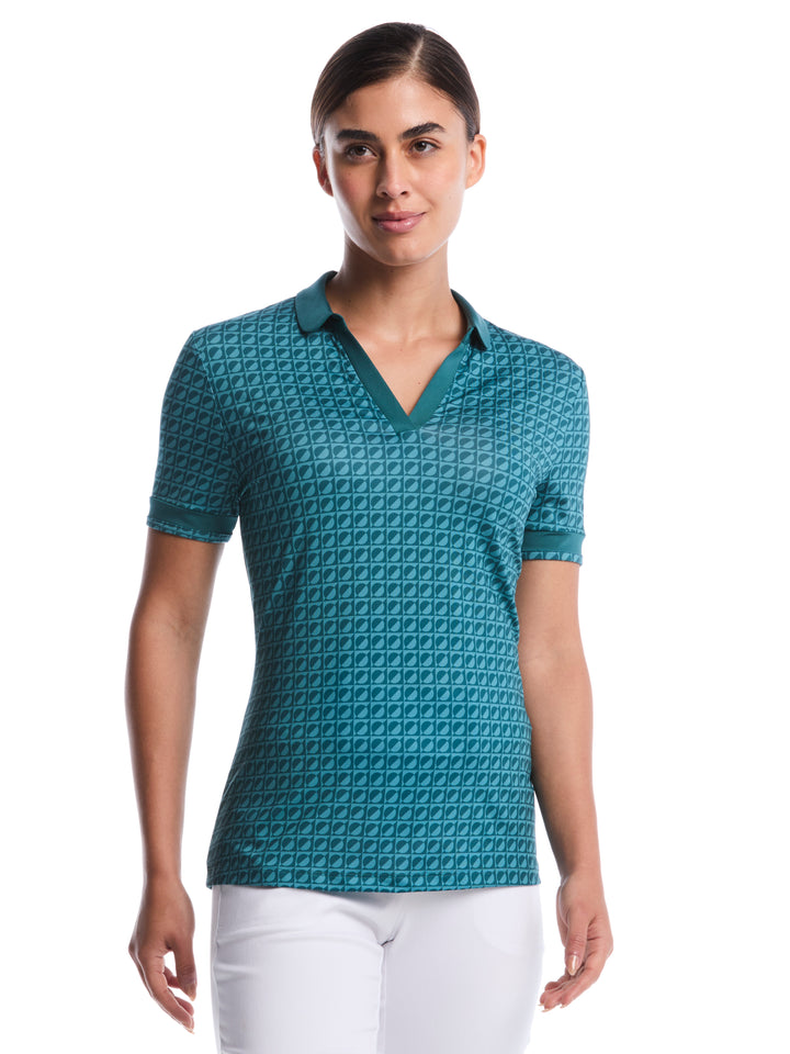 Women's Geo Printed Polo (Atlantic Deep) 