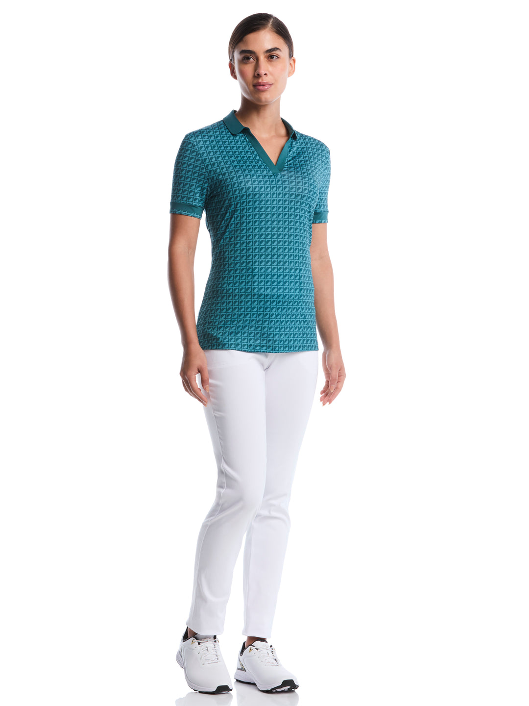 Women's Geo Printed Polo (Atlantic Deep) 