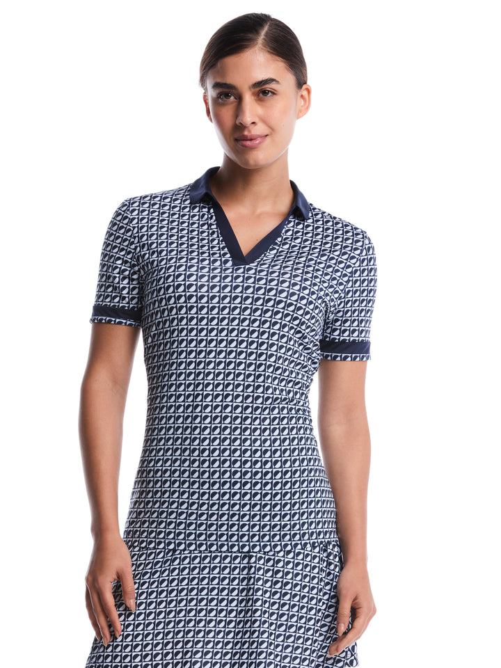 Women's Geo Printed Polo (Peacoat) 