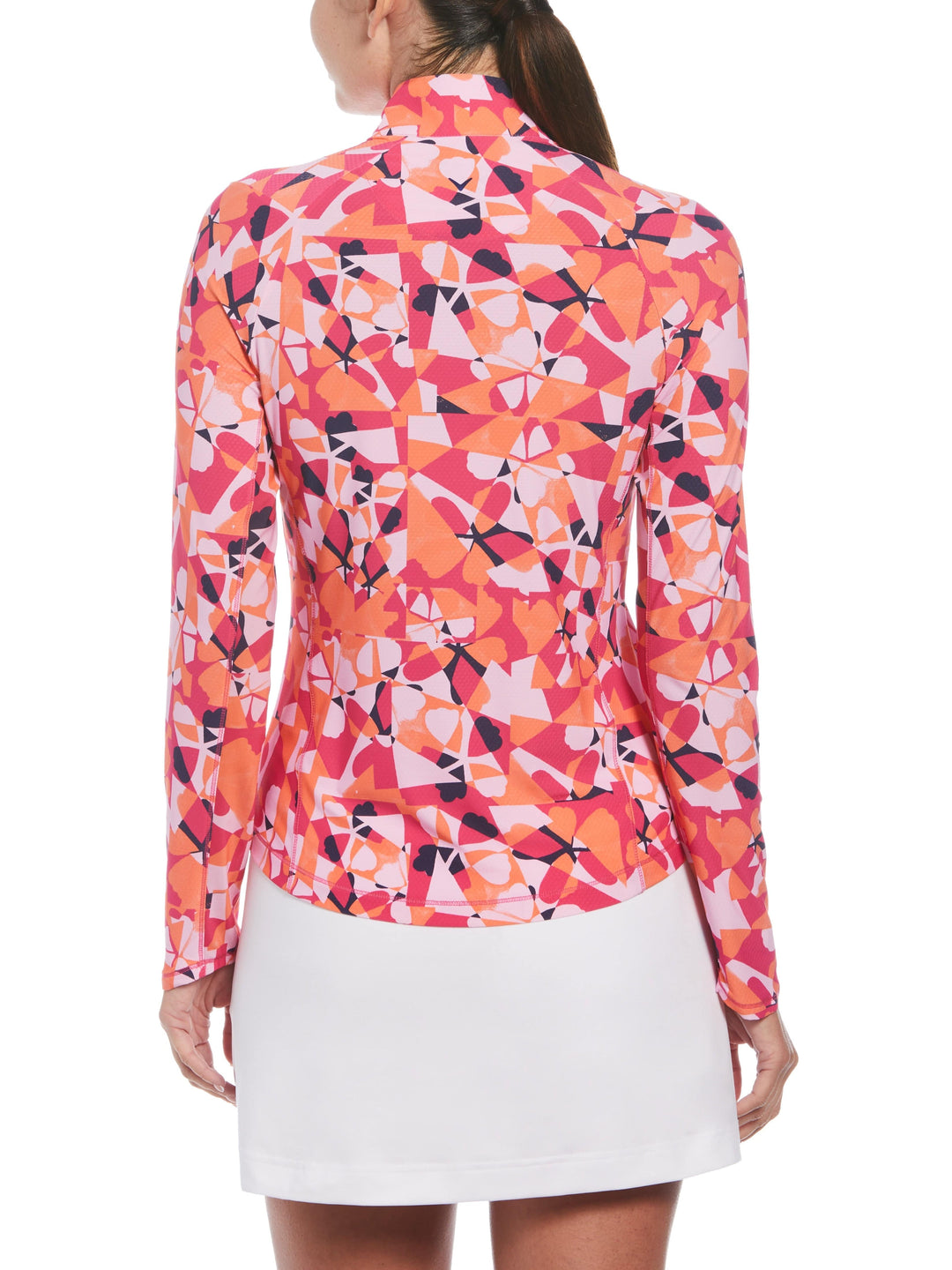 Geometric Floral Print Golf Shirt (Pink Peacock) 