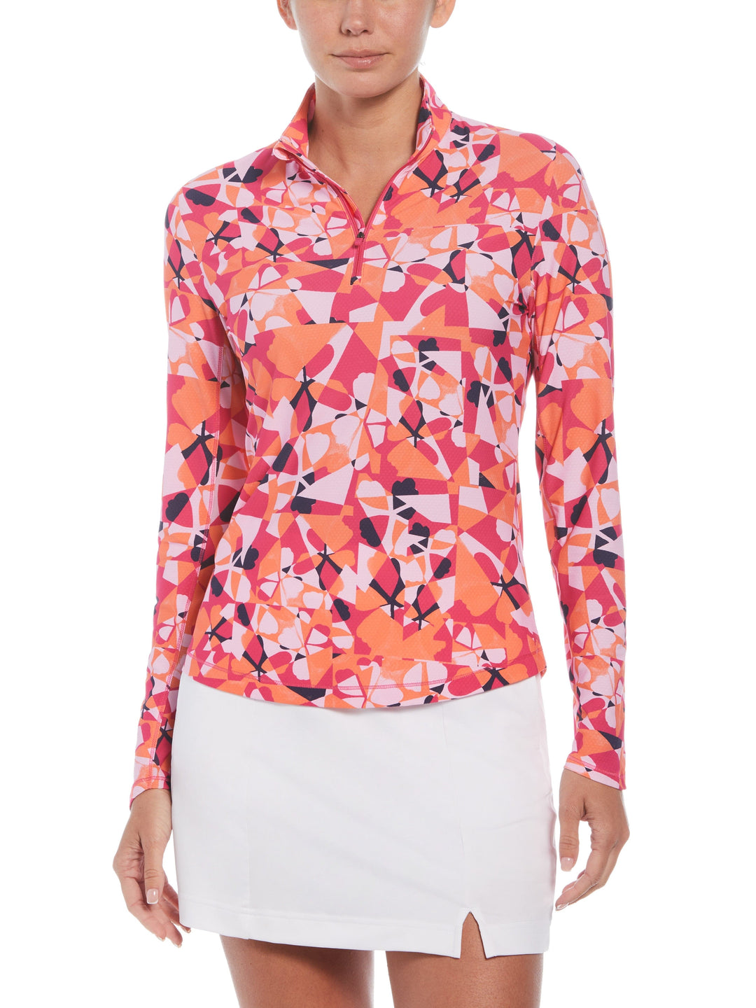 Geometric Floral Print Golf Shirt (Pink Peacock) 