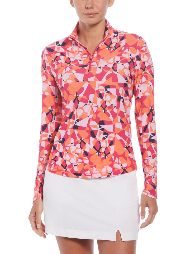 Geometric Floral Print Golf Shirt (Pink Peacock) 