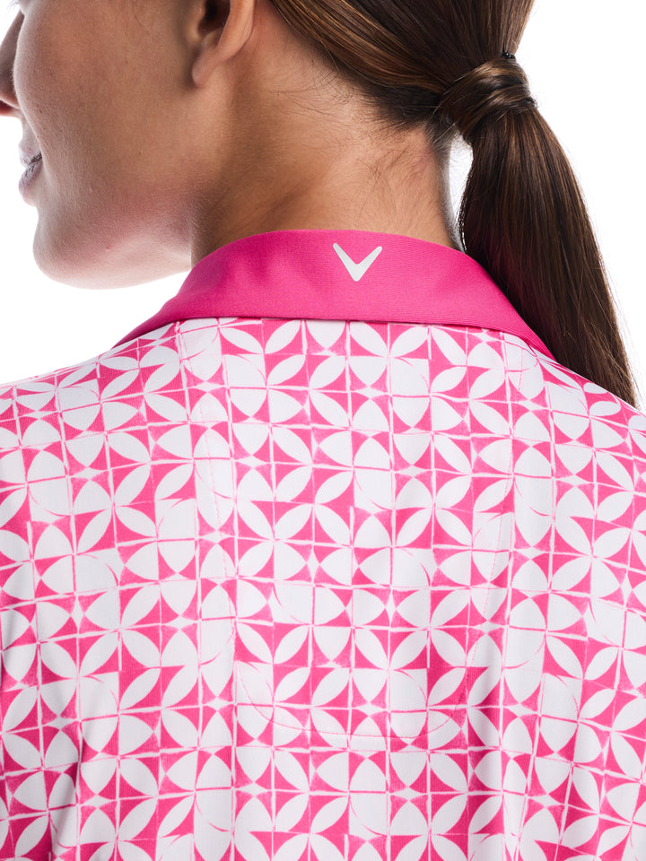 Womens Geometric Print Golf V-Neck Polo-Polos-Callaway