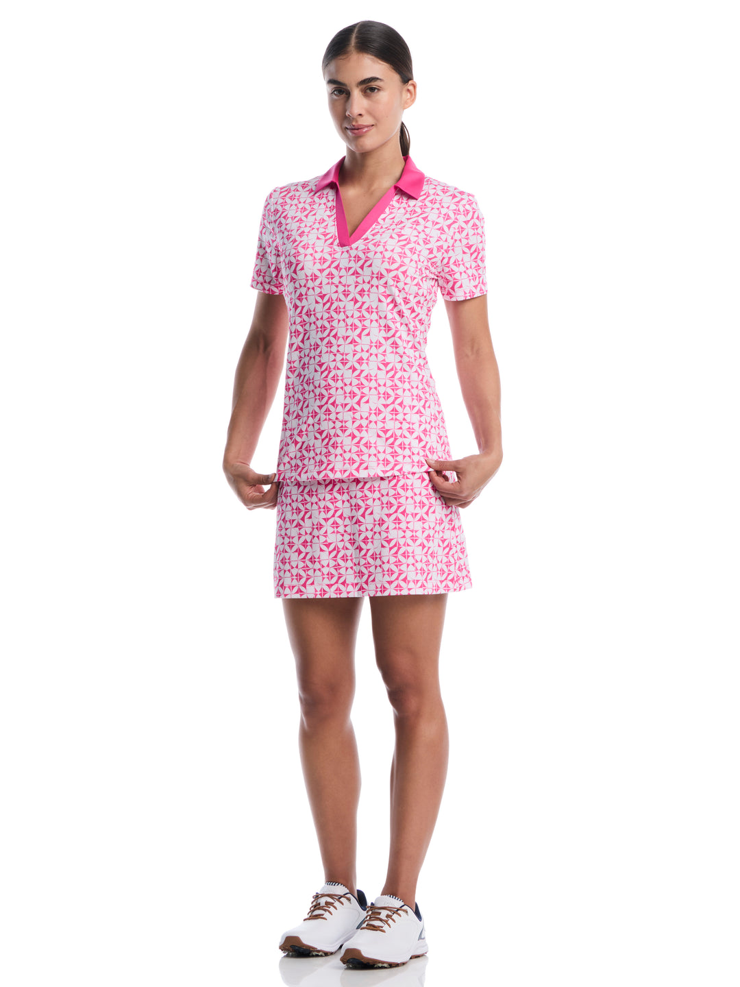 Womens Geometric Print Golf V-Neck Polo-Polos-Callaway