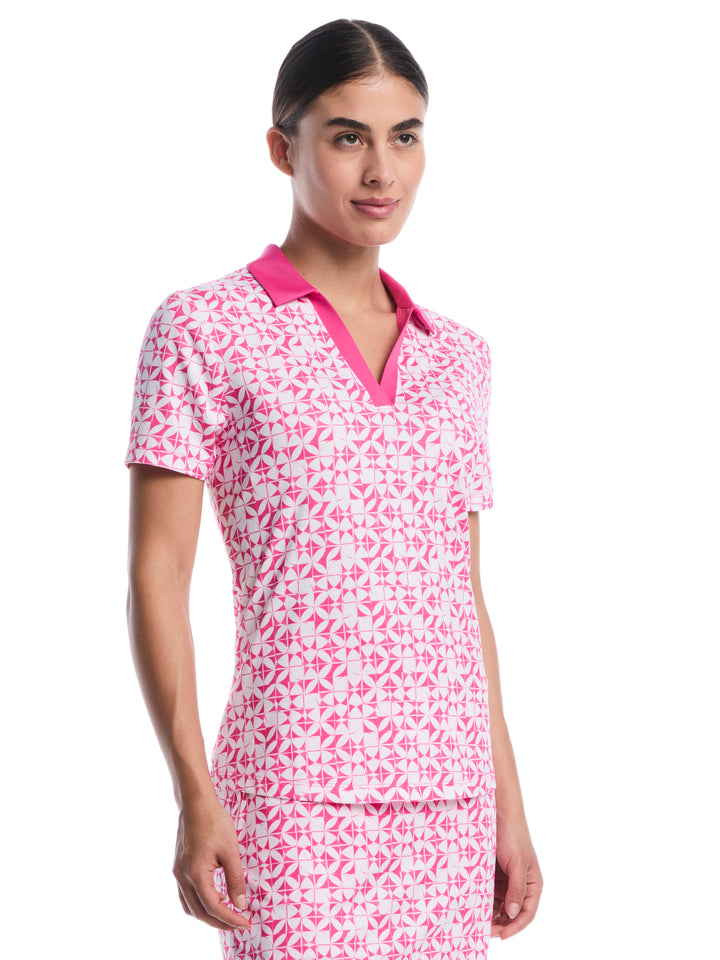 Womens Geometric Print Golf V-Neck Polo-Polos-Fuchsia Purple-XS-Callaway