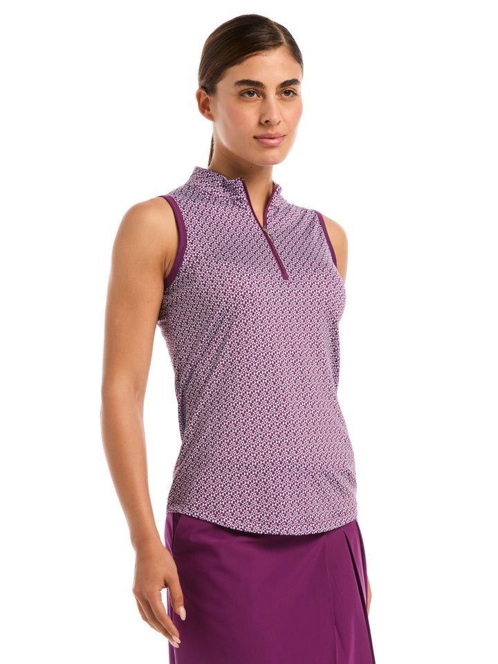 Womens Geometric Print Mock Neck Polo-Polos-Gloxinia-XS-Callaway